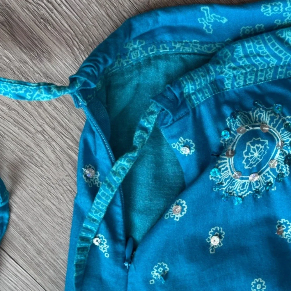 Soft Surroundings Paisley Skirt Blue Cotton Boho Womens M Petite festial peasant